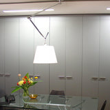 Articulated Arm Pendant Lighting Modern Rotatable Ceiling Drop Light with White Fabric Shade