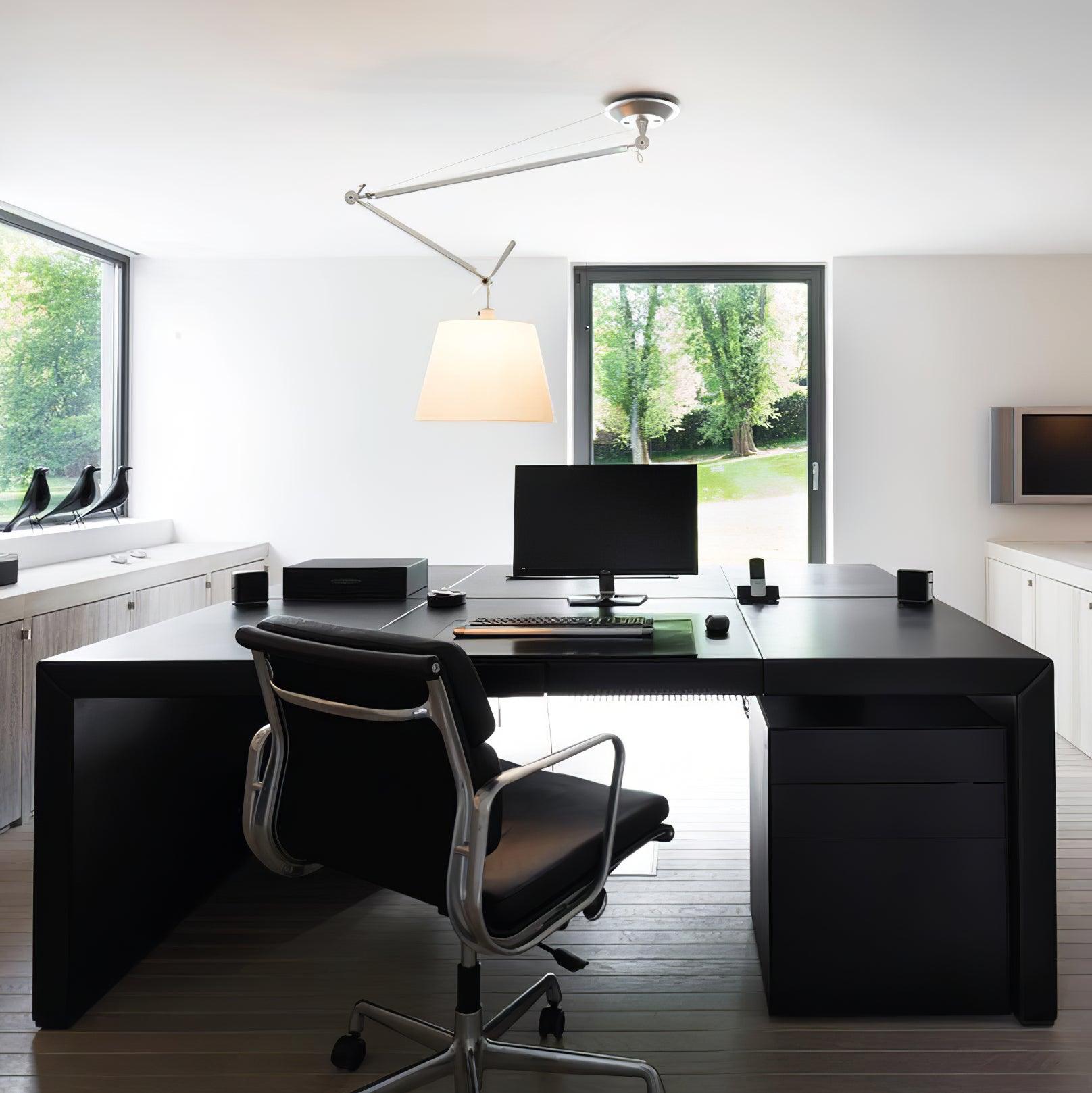 Articulated Arm Pendant Lighting Modern Rotatable Ceiling Drop Light with White Fabric Shade