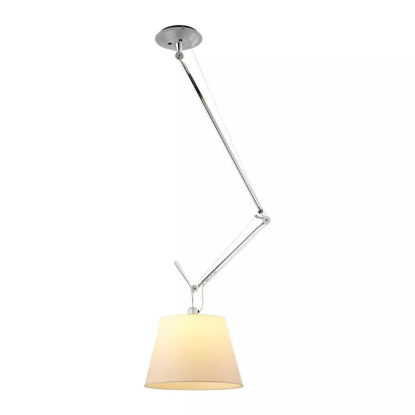 Articulated Arm Pendant Lighting Modern Rotatable Ceiling Drop Light with White Fabric Shade