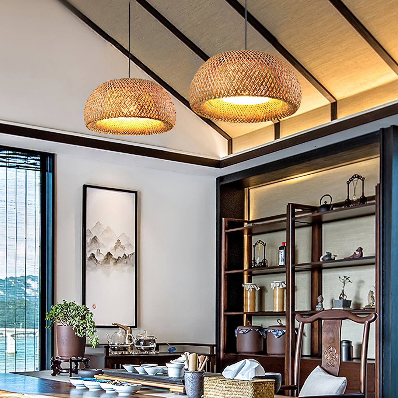 Artisan Hand Woven Bamboo Pendant Light Natural Sustainable Rattan Style Ceiling Fixture