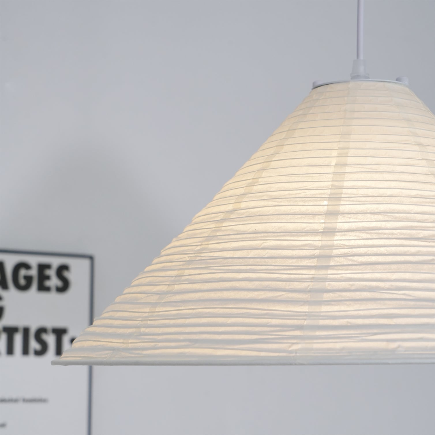 Artisanal Pyramid Washi Paper Pendant Lamp Geometric Japanese Style Hanging Light for Dining Room and Bedroom