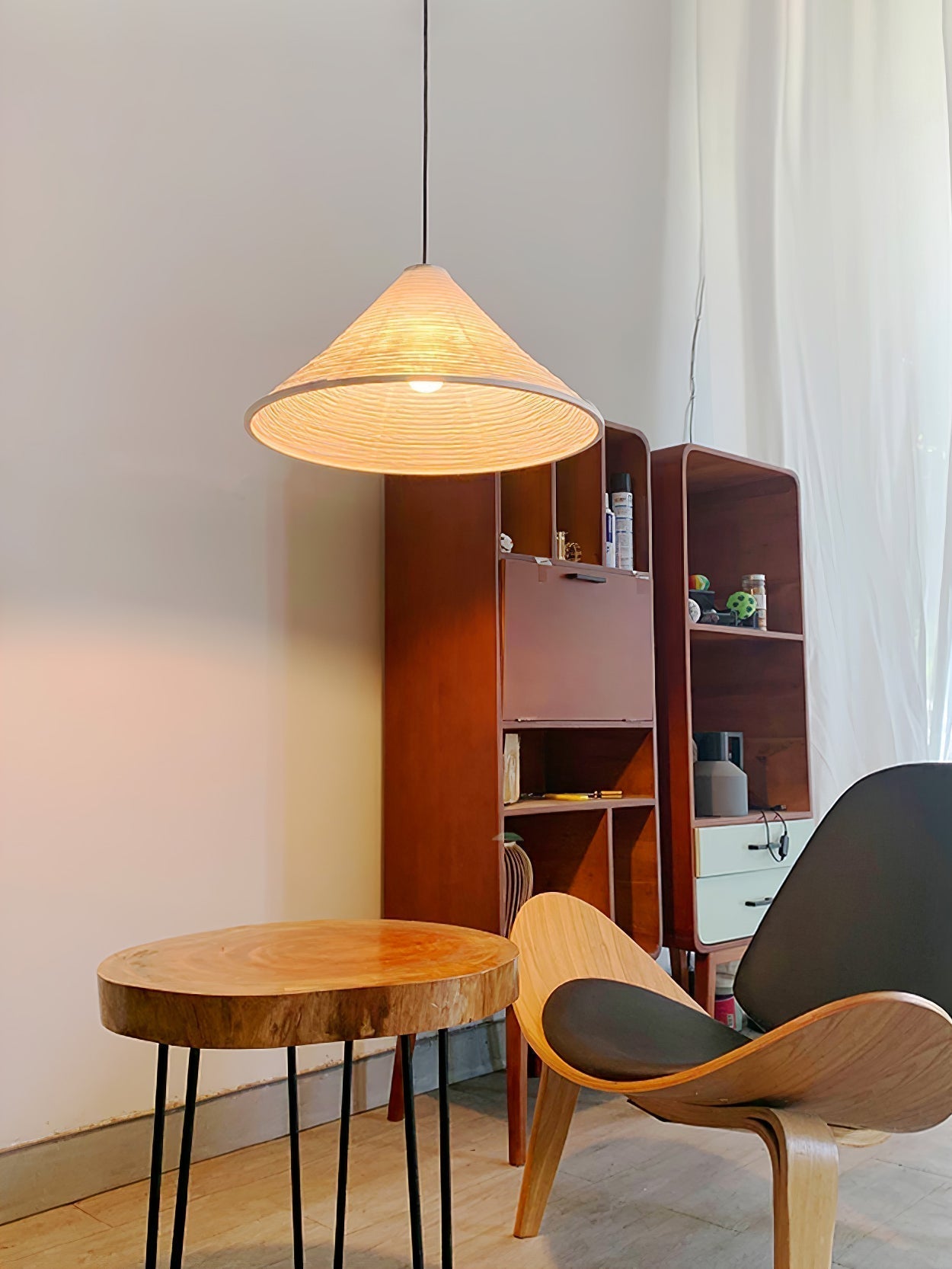 Artisanal Pyramid Washi Paper Pendant Lamp Geometric Japanese Style Hanging Light for Dining Room and Bedroom