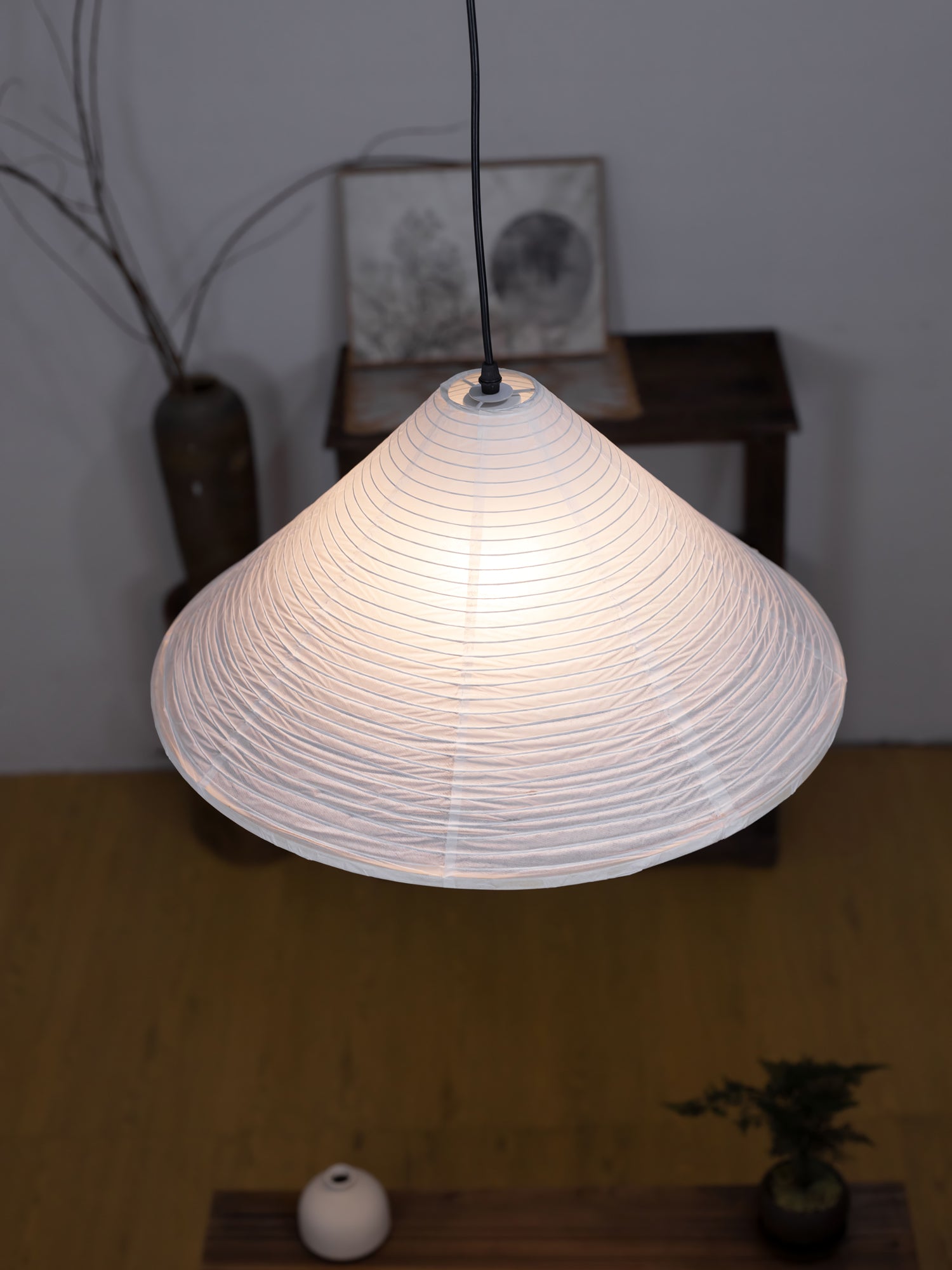 Artisanal Pyramid Washi Paper Pendant Lamp Geometric Japanese Style Hanging Light for Dining Room and Bedroom