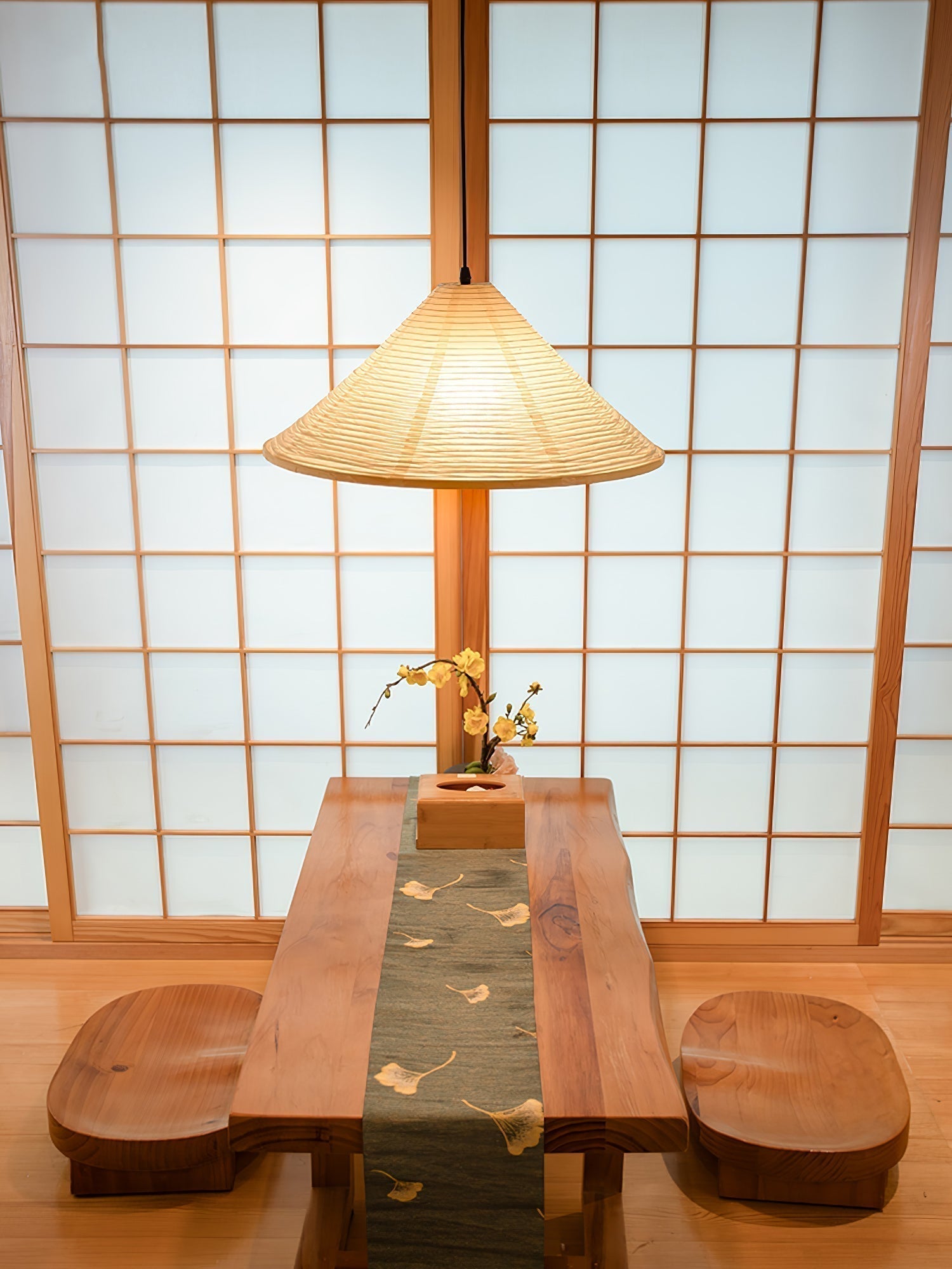 Artisanal Pyramid Washi Paper Pendant Lamp Geometric Japanese Style Hanging Light for Dining Room and Bedroom