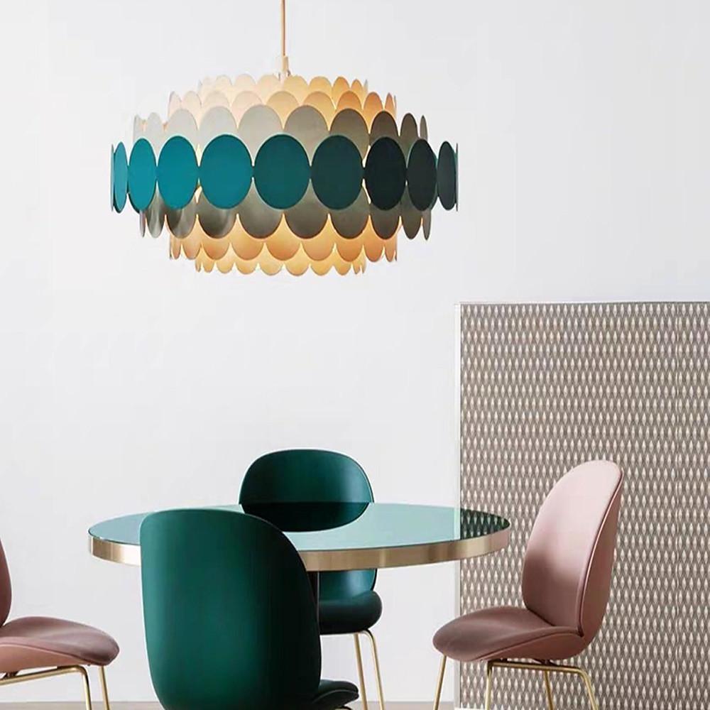 Artistic Blue Metal Frill Hanging Lamp Modern Geometric Circular Ceiling Light Fixture