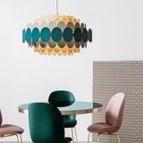 Artistic Blue Metal Frill Hanging Lamp Modern Geometric Circular Ceiling Light Fixture