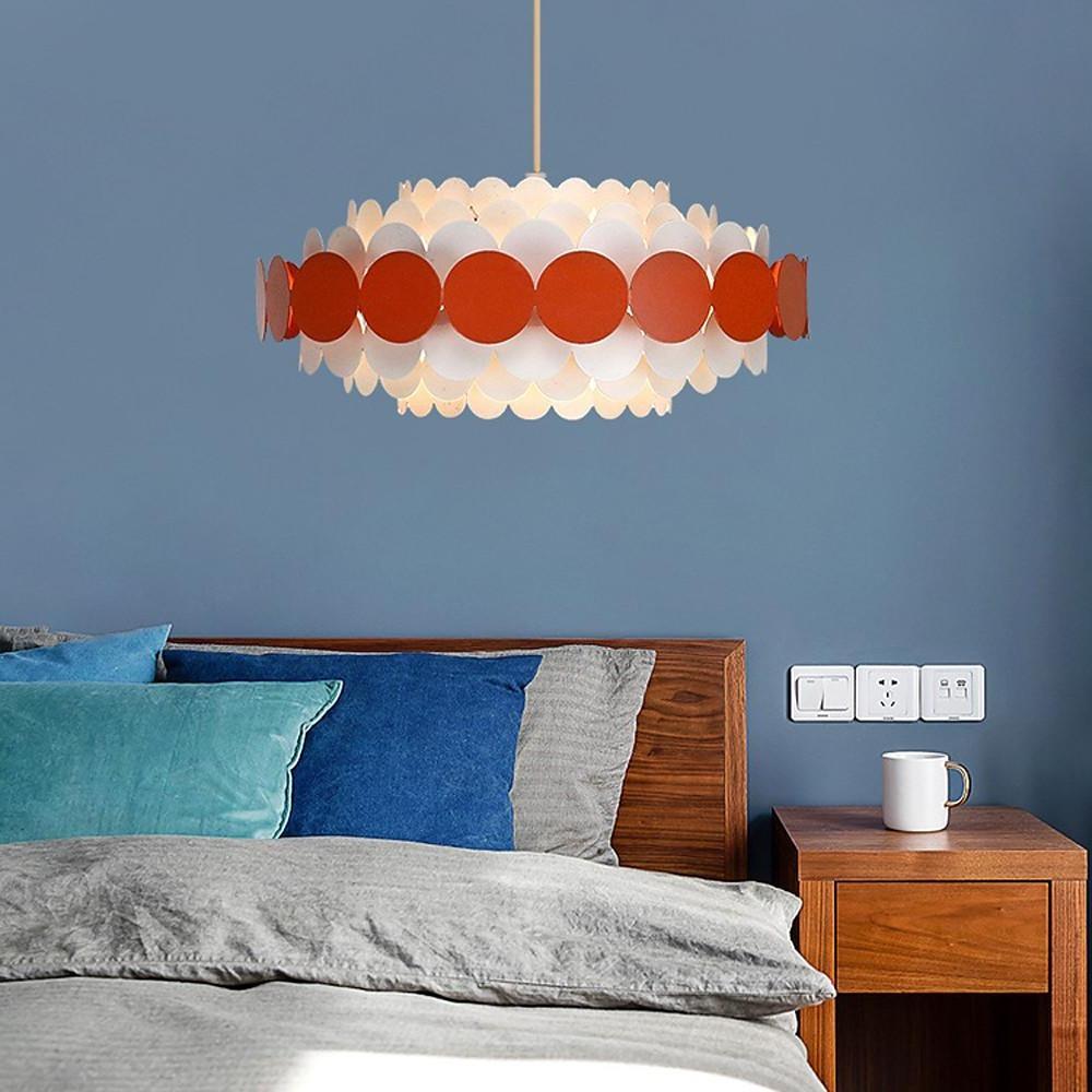 Artistic Blue Metal Frill Hanging Lamp Modern Geometric Circular Ceiling Light Fixture