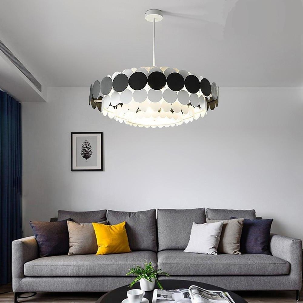 Artistic Blue Metal Frill Hanging Lamp Modern Geometric Circular Ceiling Light Fixture