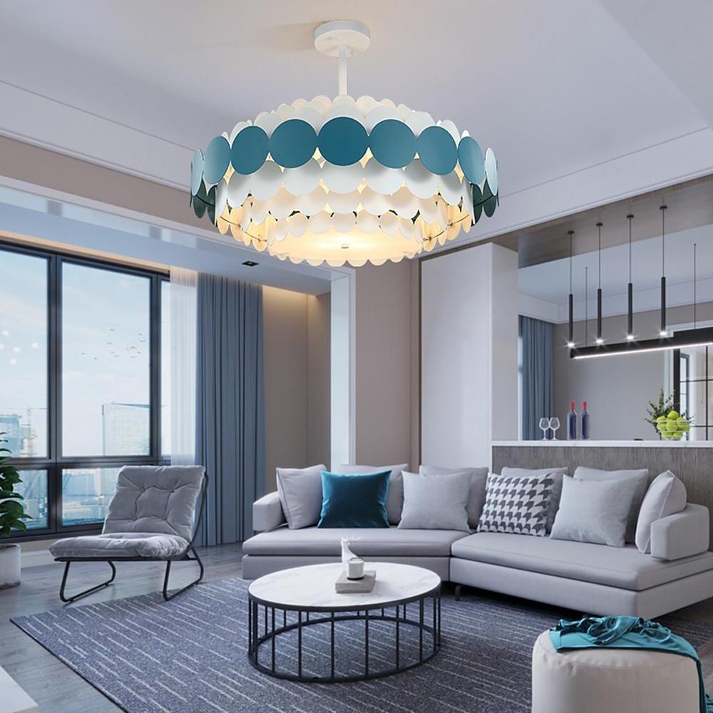 Artistic Blue Metal Frill Hanging Lamp Modern Geometric Circular Ceiling Light Fixture