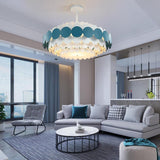 Artistic Blue Metal Frill Hanging Lamp Modern Geometric Circular Ceiling Light Fixture