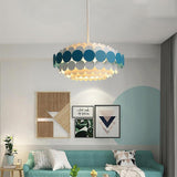 Artistic Blue Metal Frill Hanging Lamp Modern Geometric Circular Ceiling Light Fixture