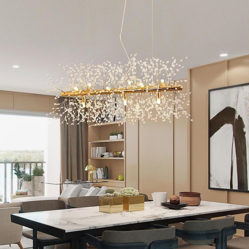 Artistic Crystal Branch LED Pendant Light Gold Metal Chandelier for Modern Home Interiors
