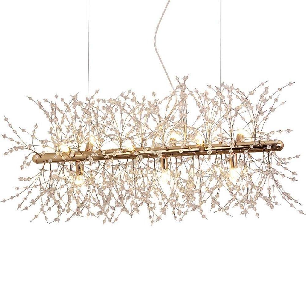 Artistic Crystal Branch LED Pendant Light Gold Metal Chandelier for Modern Home Interiors