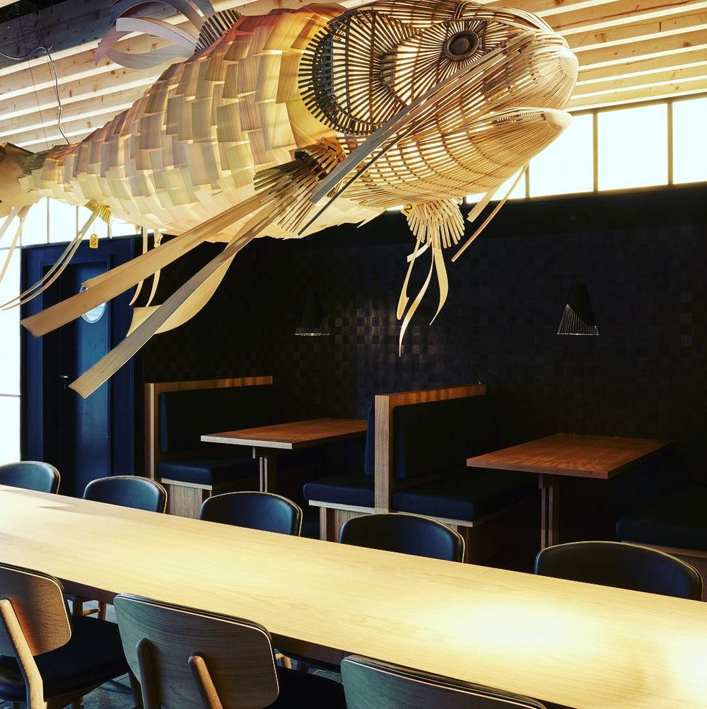 artistic-koi-fish-wood-slat-chandelier-large-scale-statement-lighting-for-home