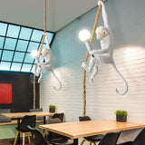 Artistic Monkey Hanging Pendant Lamp Resin Animal Figure Rope Ceiling Light