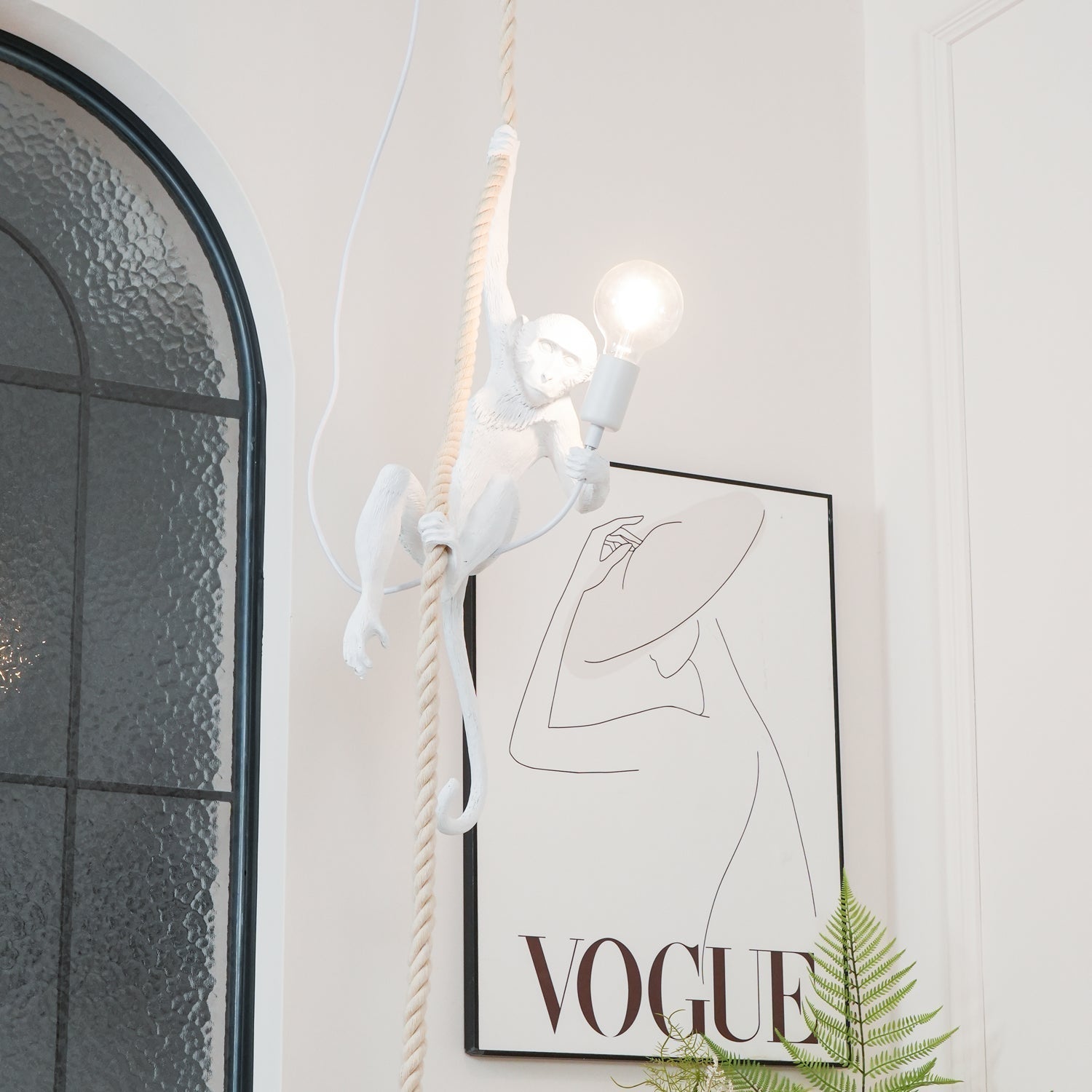 Artistic Monkey Hanging Pendant Lamp Resin Animal Figure Rope Ceiling Light