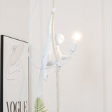 Artistic Monkey Hanging Pendant Lamp Resin Animal Figure Rope Ceiling Light