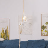 Artistic Monkey Hanging Pendant Lamp Resin Animal Figure Rope Ceiling Light