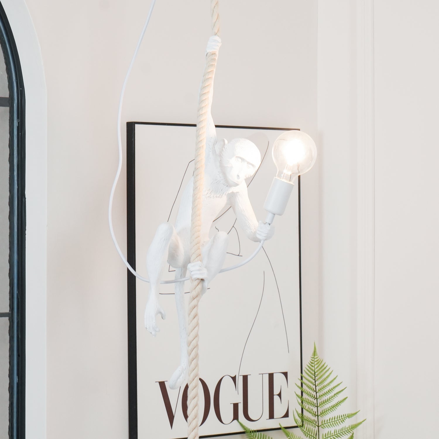 Artistic Monkey Hanging Pendant Lamp Resin Animal Figure Rope Ceiling Light