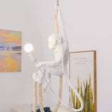 Artistic Monkey Hanging Pendant Lamp Resin Animal Figure Rope Ceiling Light