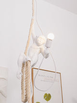 Artistic Monkey Hanging Pendant Lamp Resin Animal Figure Rope Ceiling Light
