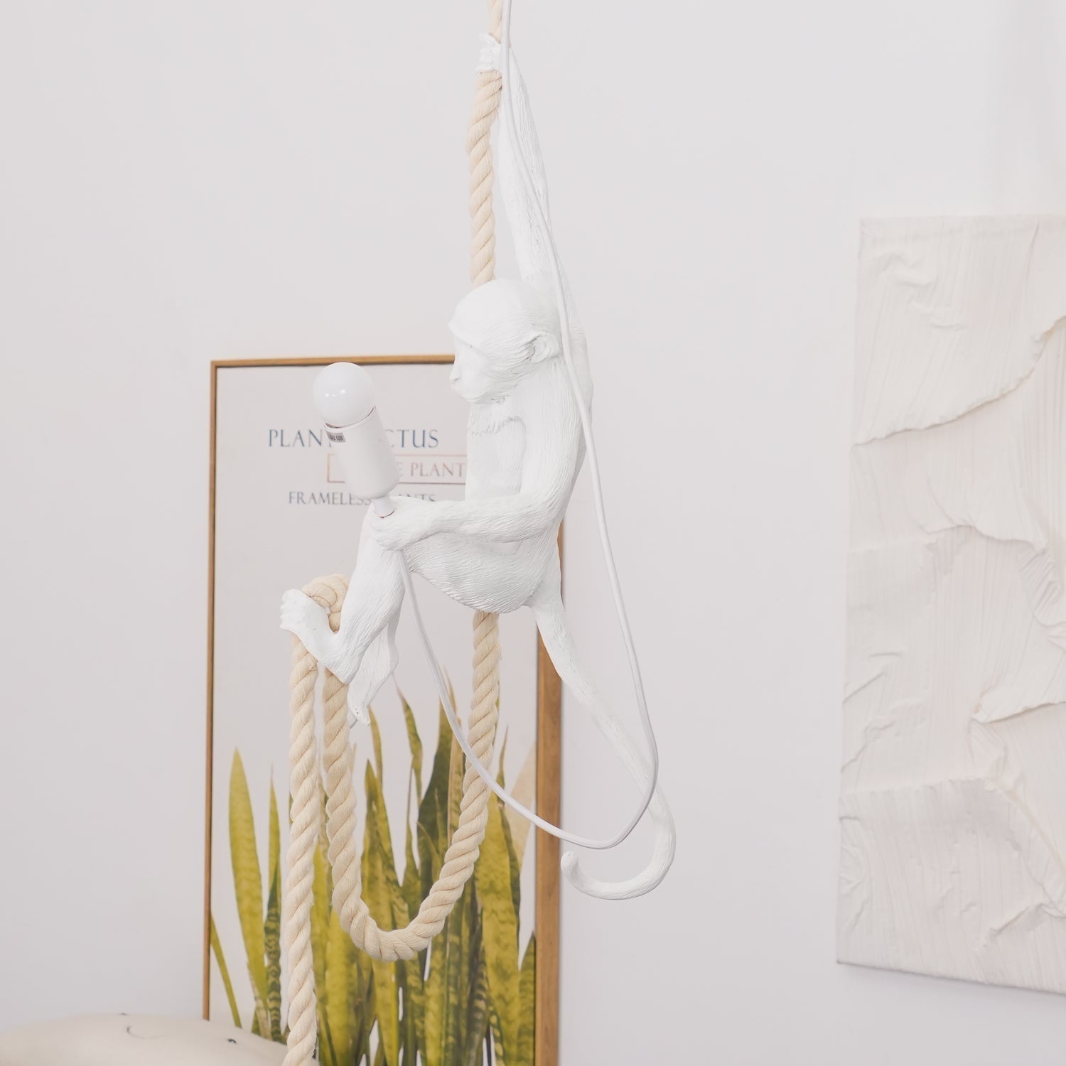 Artistic Monkey Hanging Pendant Lamp Resin Animal Figure Rope Ceiling Light
