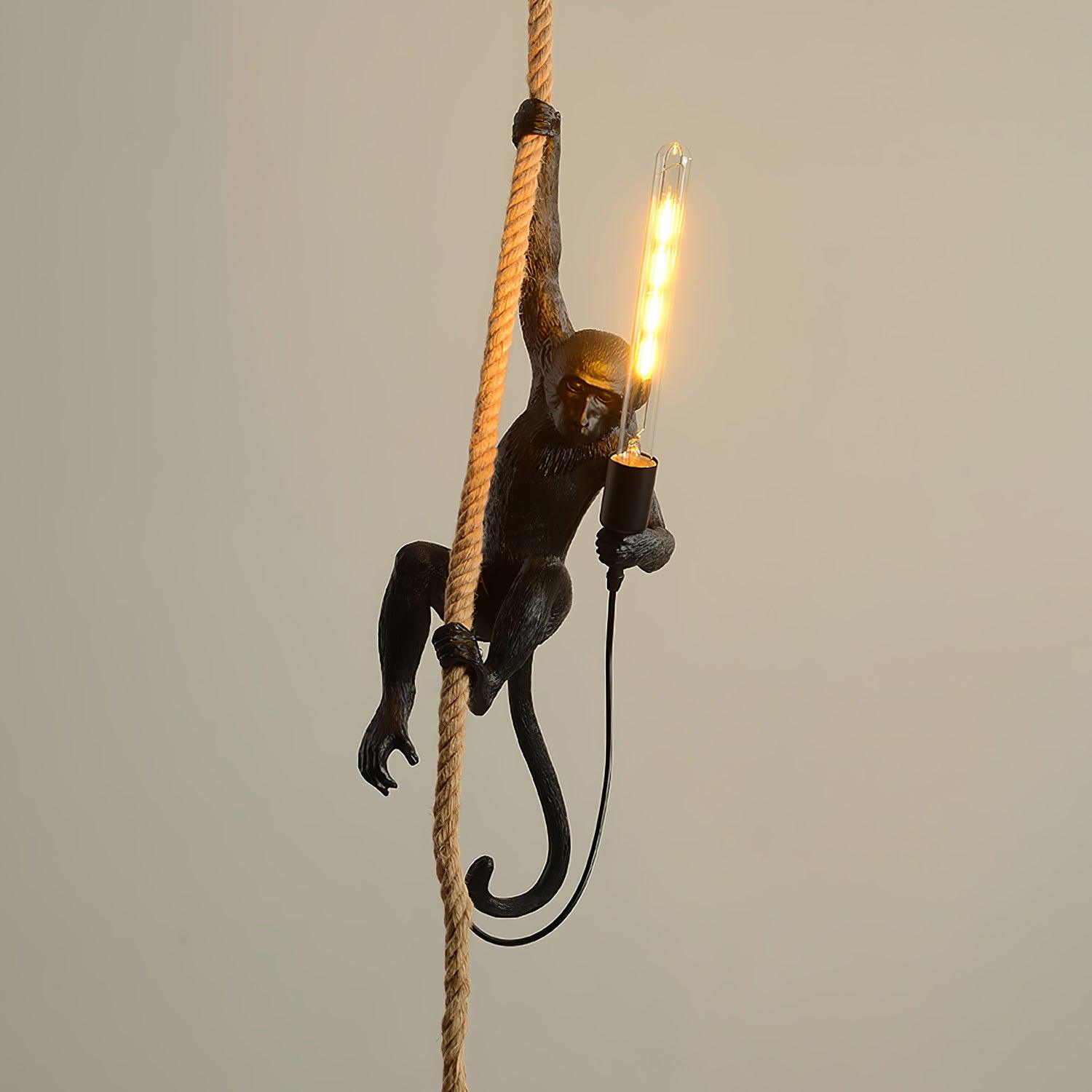 Artistic Monkey Hanging Pendant Lamp Resin Animal Figure Rope Ceiling Light