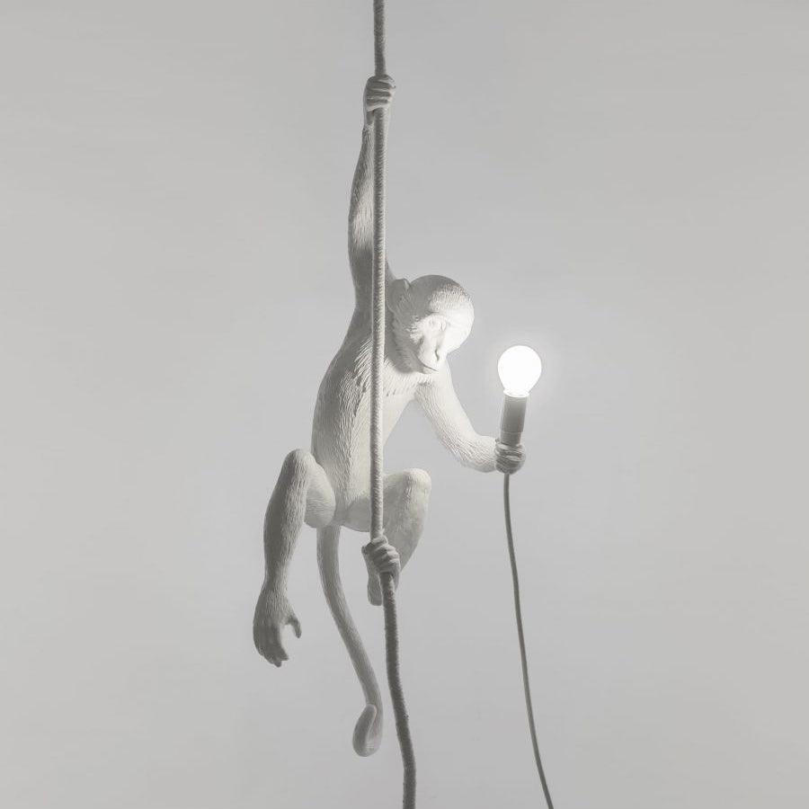 Artistic Monkey Hanging Pendant Lamp Resin Animal Figure Rope Ceiling Light