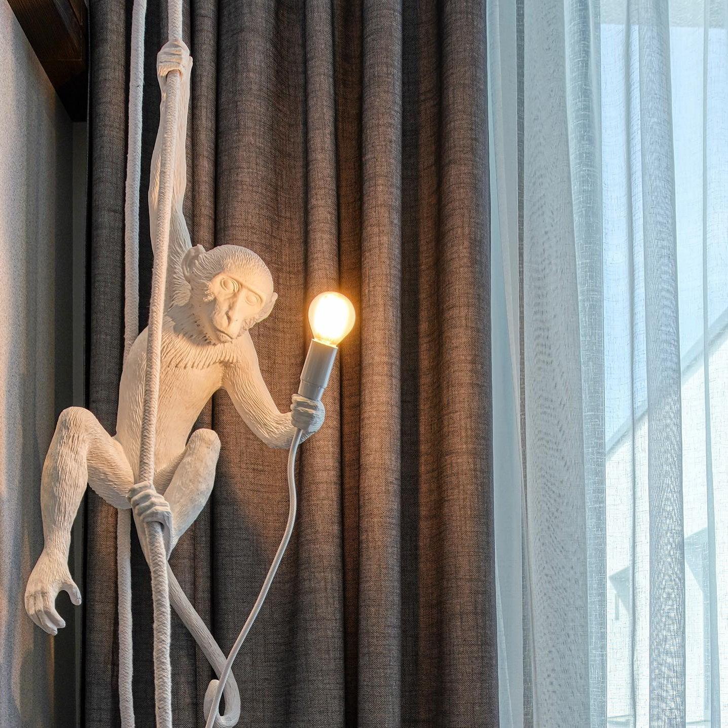 Artistic Monkey Hanging Pendant Lamp Resin Animal Figure Rope Ceiling Light
