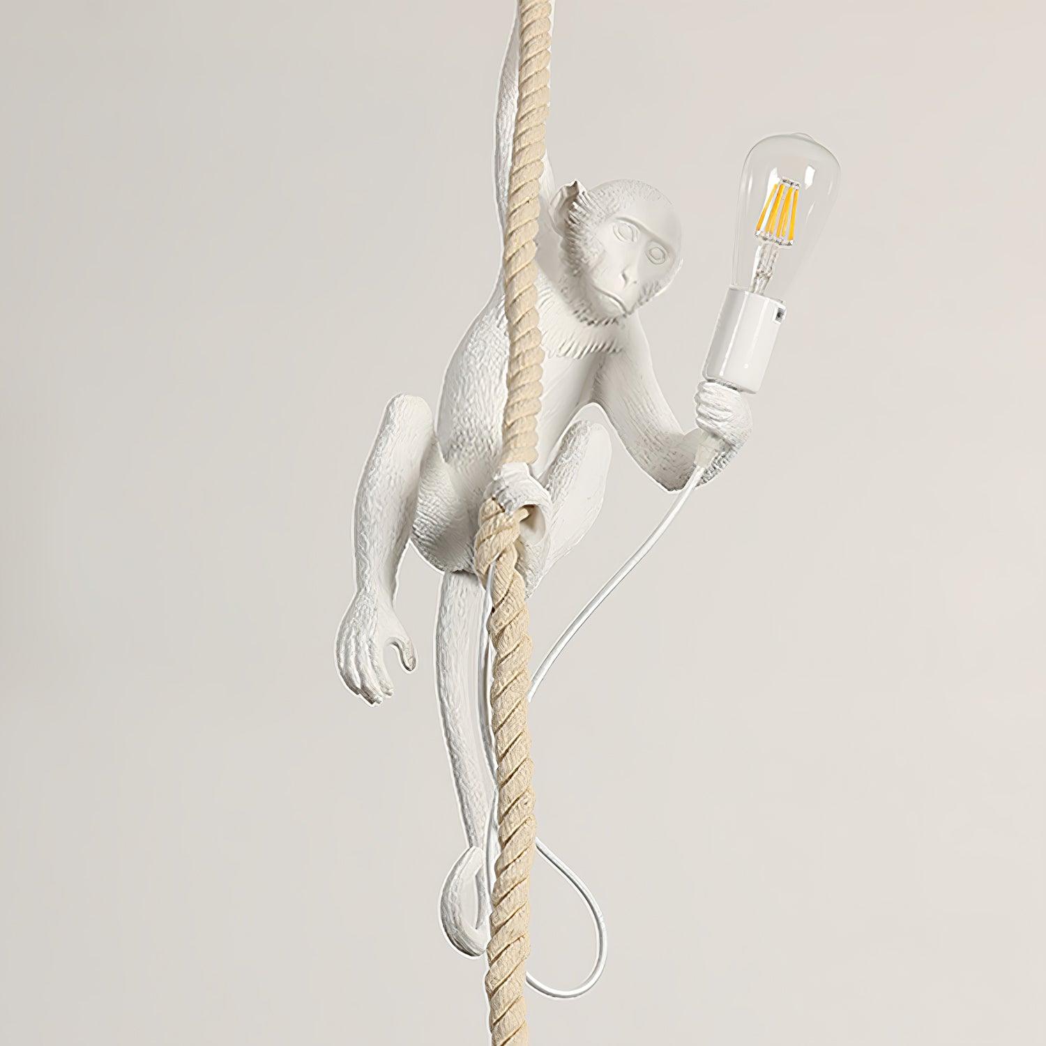 Artistic Monkey Hanging Pendant Lamp Resin Animal Figure Rope Ceiling Light