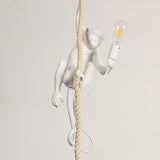 Artistic Monkey Hanging Pendant Lamp Resin Animal Figure Rope Ceiling Light