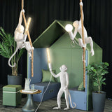 Artistic Monkey Hanging Pendant Lamp Resin Animal Figure Rope Ceiling Light