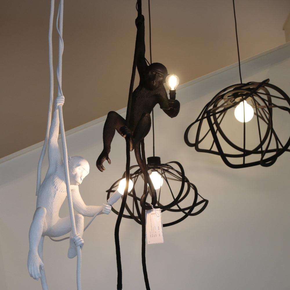 Artistic Monkey Hanging Pendant Lamp Resin Animal Figure Rope Ceiling Light