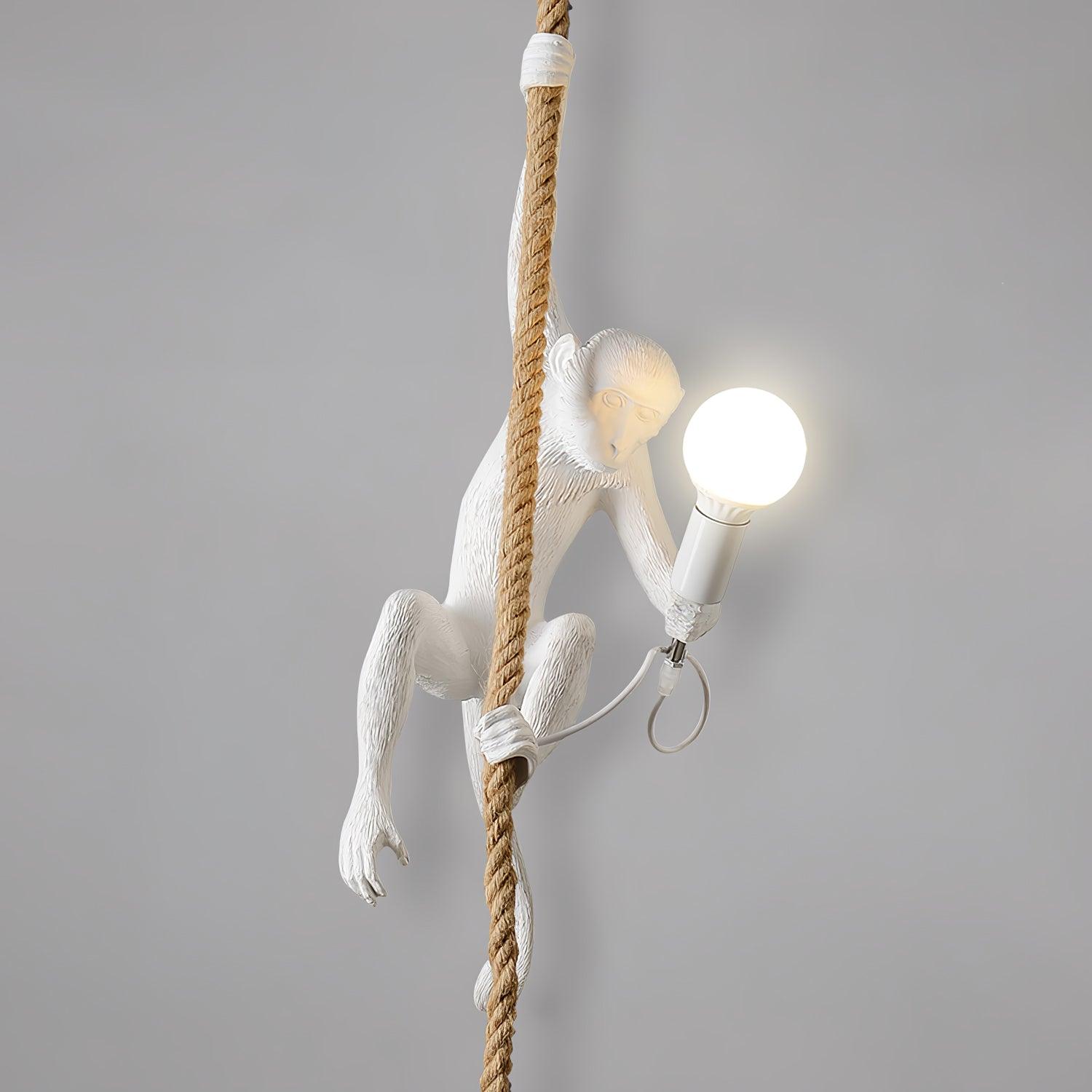 Artistic Monkey Hanging Pendant Lamp Resin Animal Figure Rope Ceiling Light