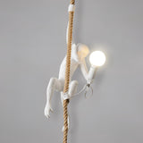 Artistic Monkey Hanging Pendant Lamp Resin Animal Figure Rope Ceiling Light