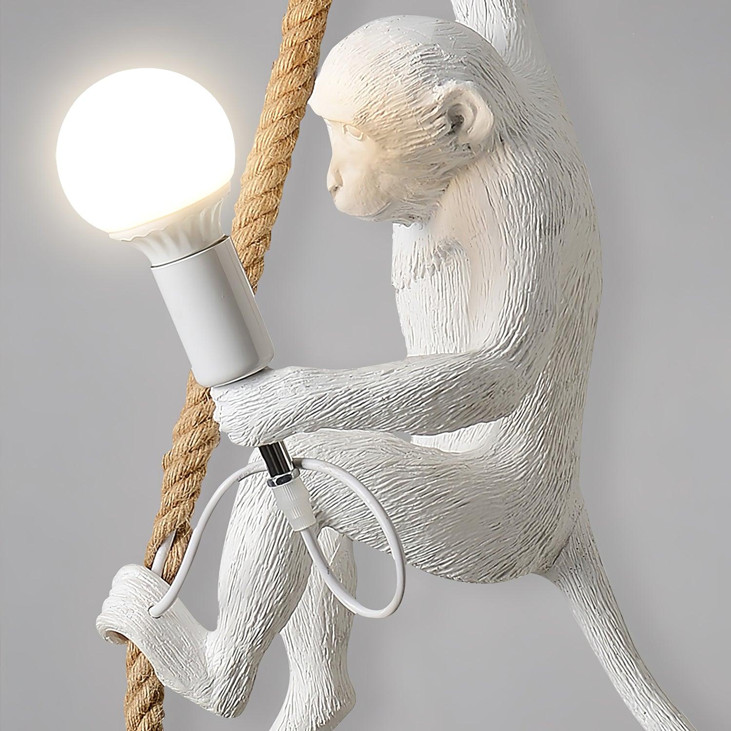 Artistic Monkey Hanging Pendant Lamp Resin Animal Figure Rope Ceiling Light