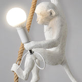 Artistic Monkey Hanging Pendant Lamp Resin Animal Figure Rope Ceiling Light