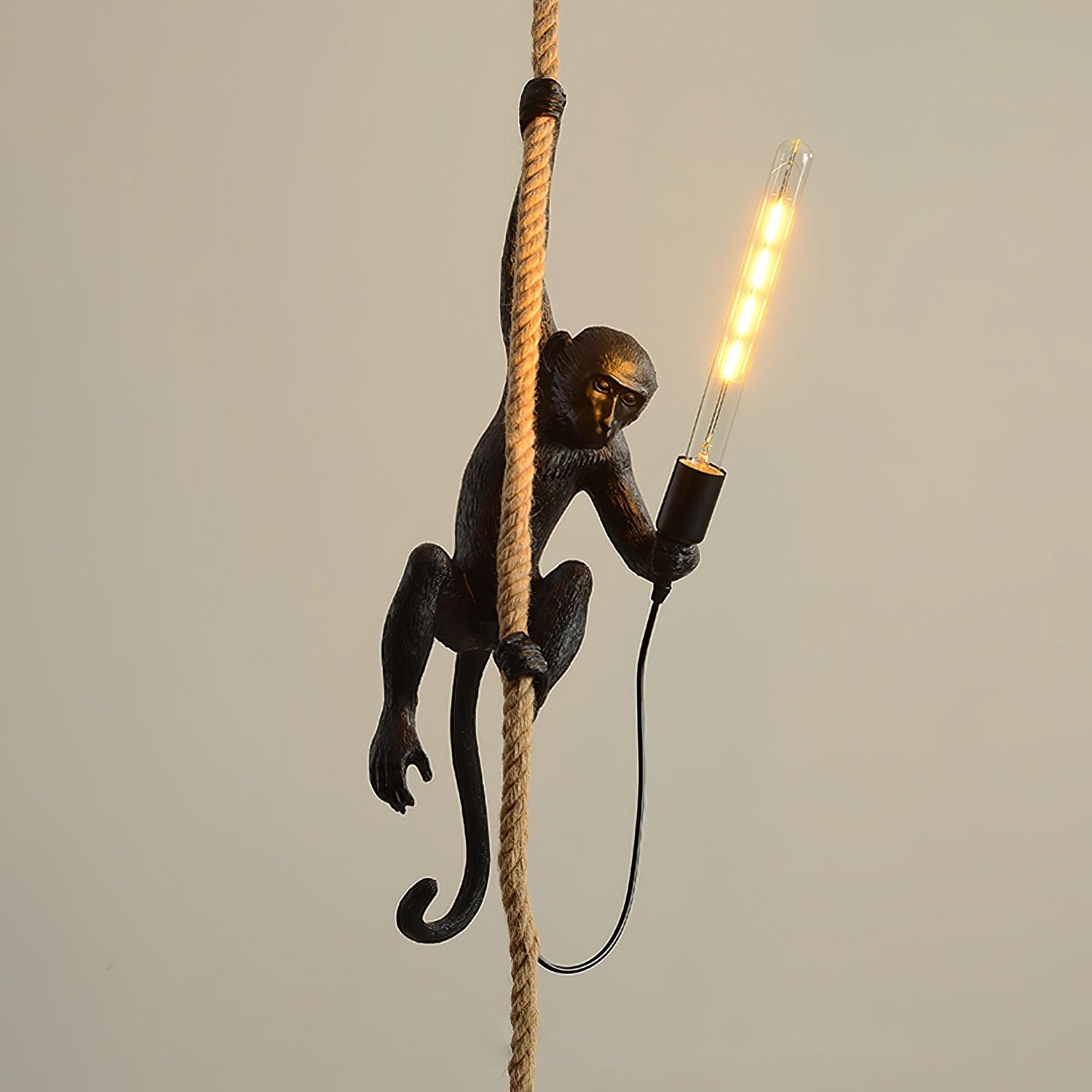 Artistic Monkey Hanging Pendant Lamp Resin Animal Figure Rope Ceiling Light