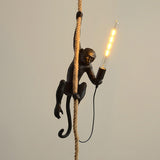 Artistic Monkey Hanging Pendant Lamp Resin Animal Figure Rope Ceiling Light