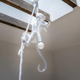 Artistic Monkey Hanging Pendant Lamp Resin Animal Figure Rope Ceiling Light