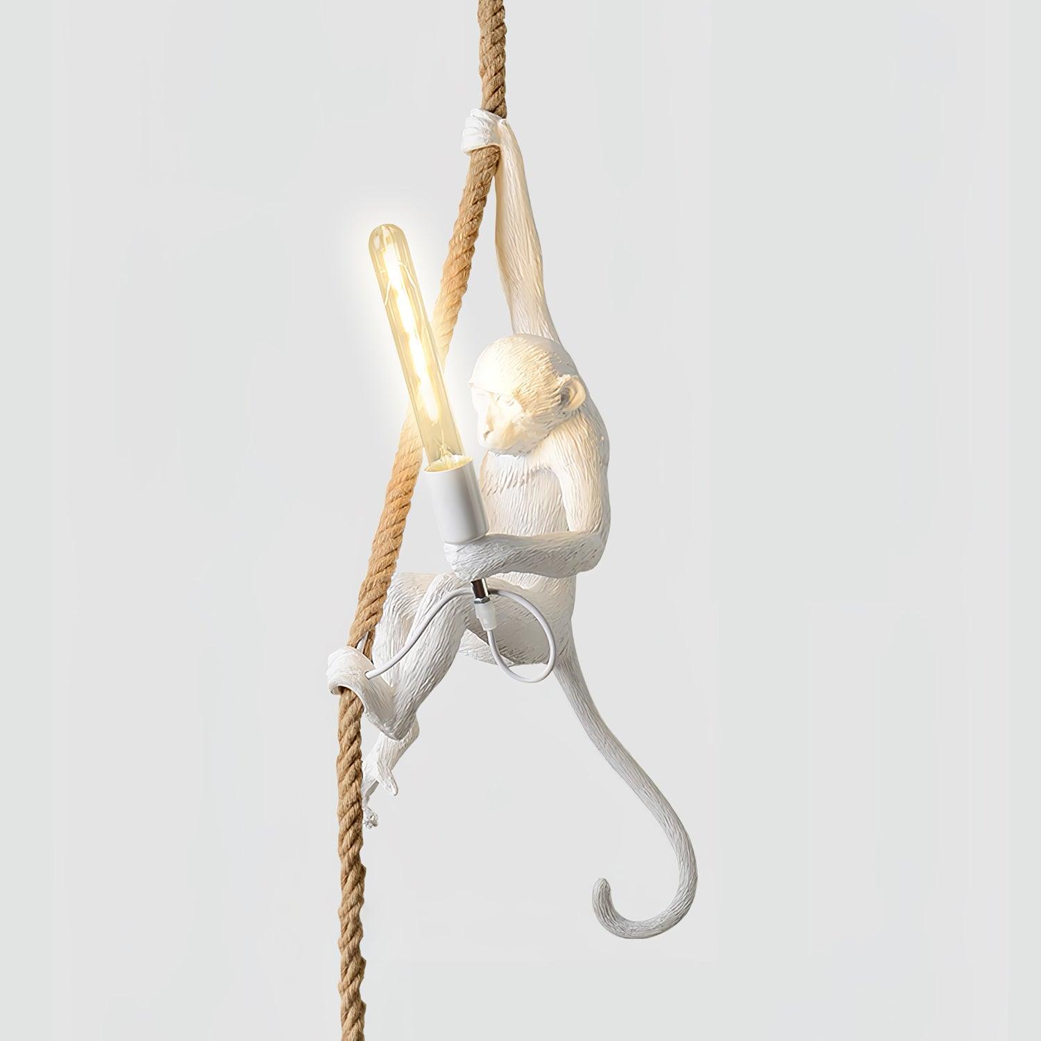 Artistic Monkey Hanging Pendant Lamp Resin Animal Figure Rope Ceiling Light