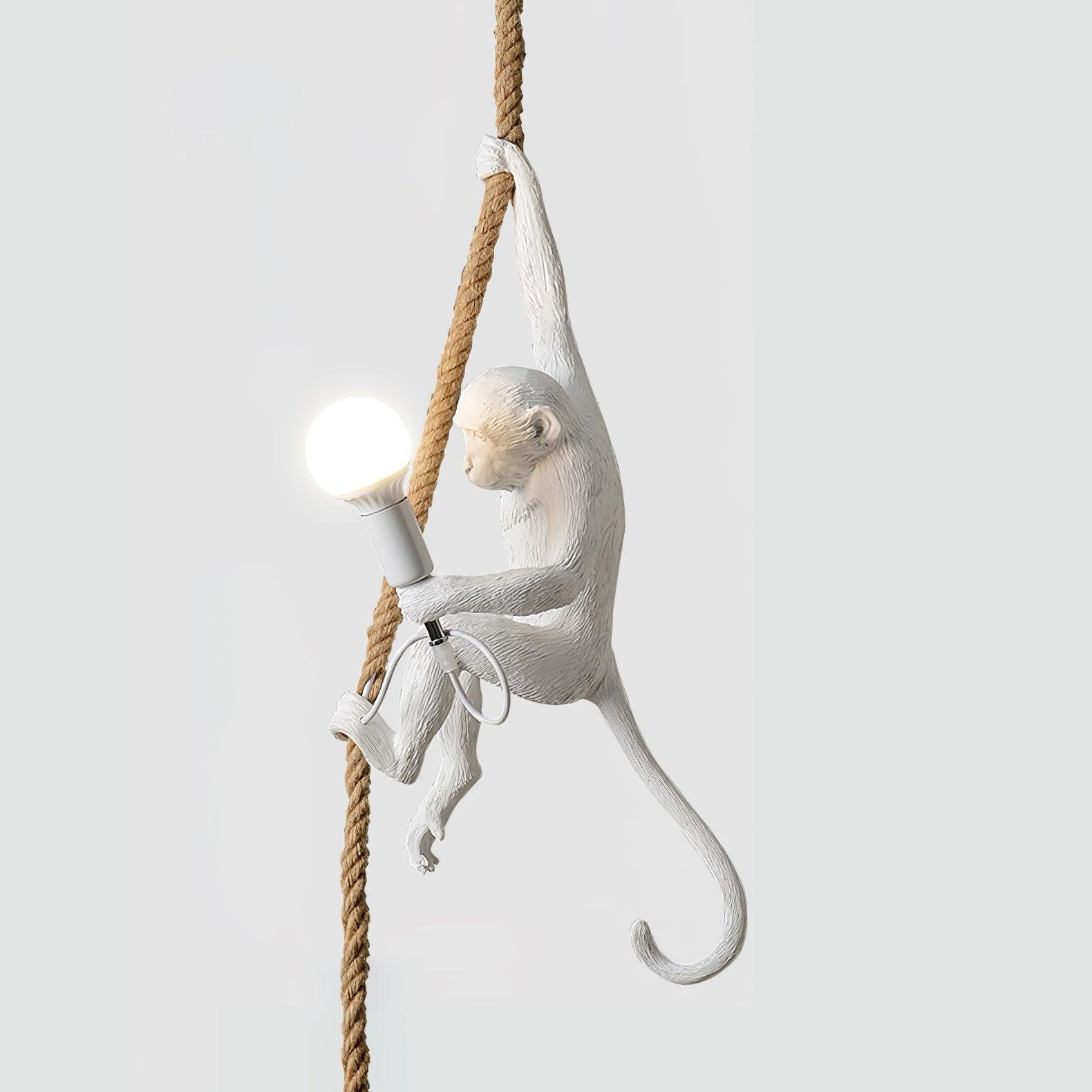 Artistic Monkey Hanging Pendant Lamp Resin Animal Figure Rope Ceiling Light