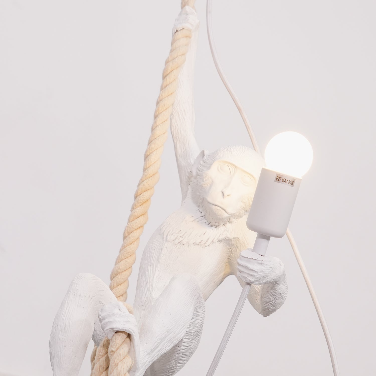 Artistic Monkey Hanging Pendant Lamp Resin Animal Figure Rope Ceiling Light