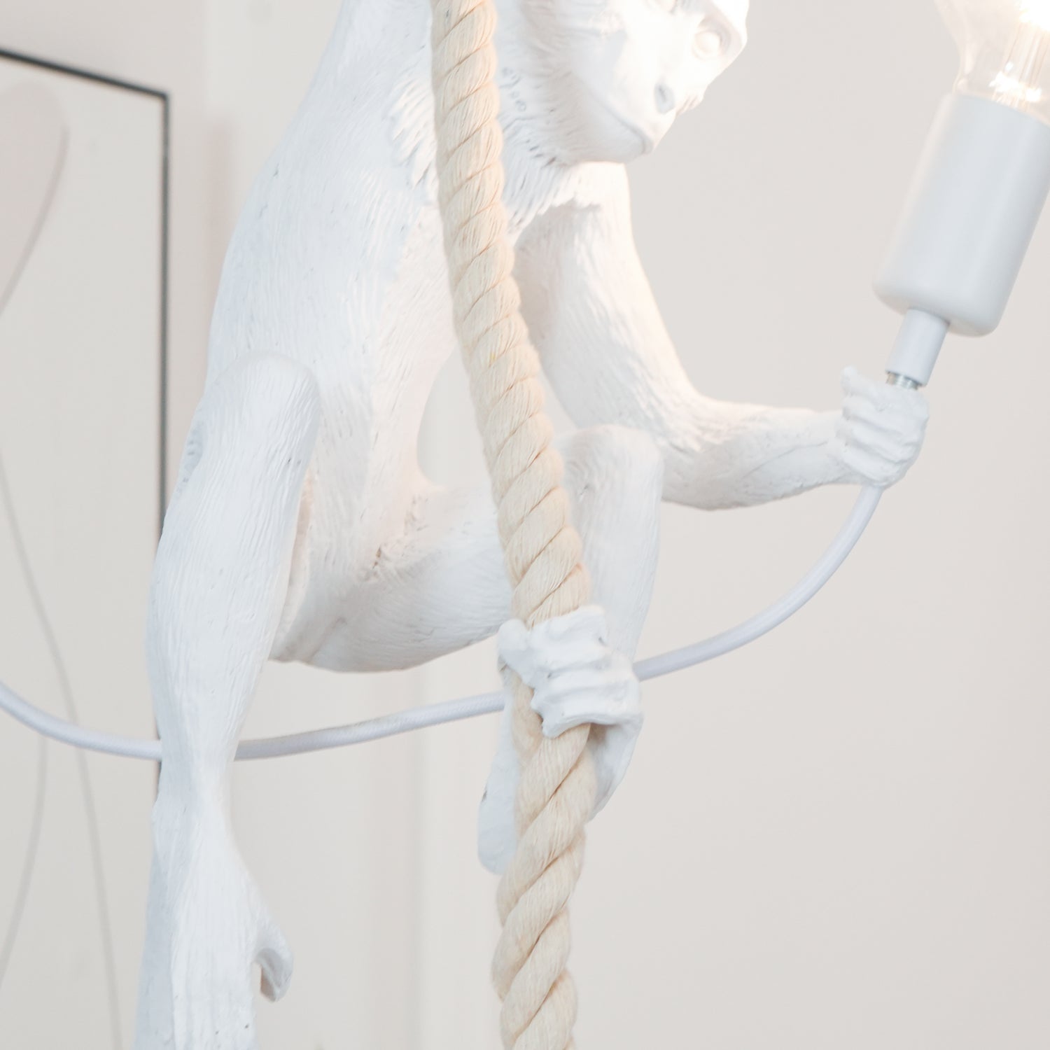 Artistic Monkey Hanging Pendant Lamp Resin Animal Figure Rope Ceiling Light