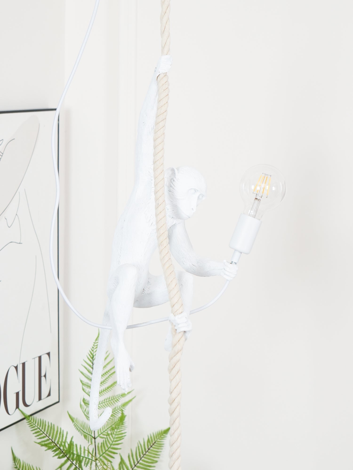 Artistic Monkey Hanging Pendant Lamp Resin Animal Figure Rope Ceiling Light