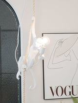 Artistic Monkey Hanging Pendant Lamp Resin Animal Figure Rope Ceiling Light