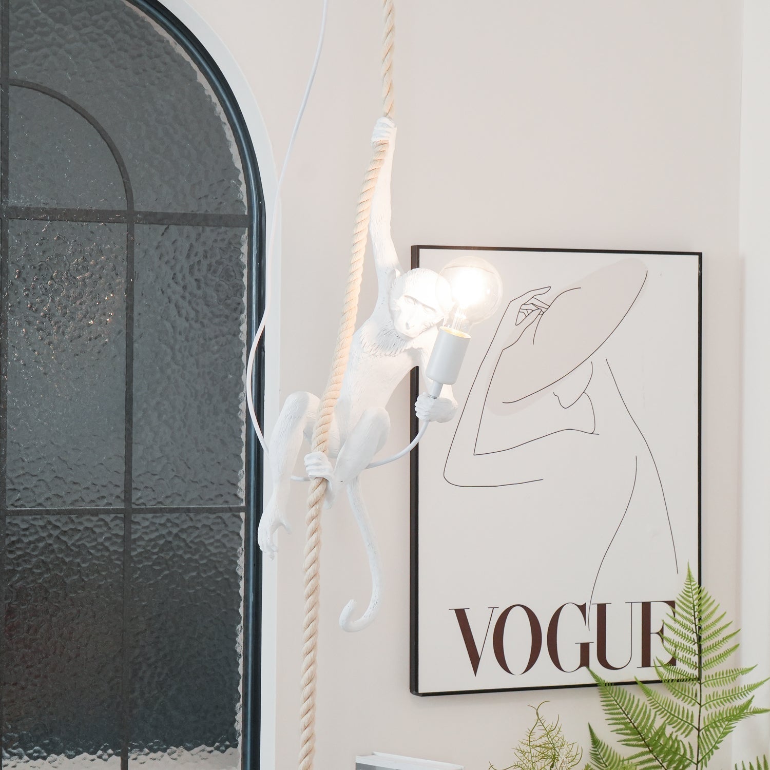Artistic Monkey Hanging Pendant Lamp Resin Animal Figure Rope Ceiling Light
