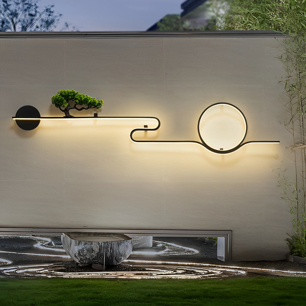 Artistic Moon and Tree Design Outdoor LED Wall Sconce Waterproof Black Exterior Lighting