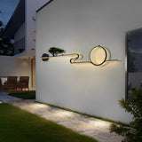 Artistic Moon and Tree Design Outdoor LED Wall Sconce Waterproof Black Exterior Lighting