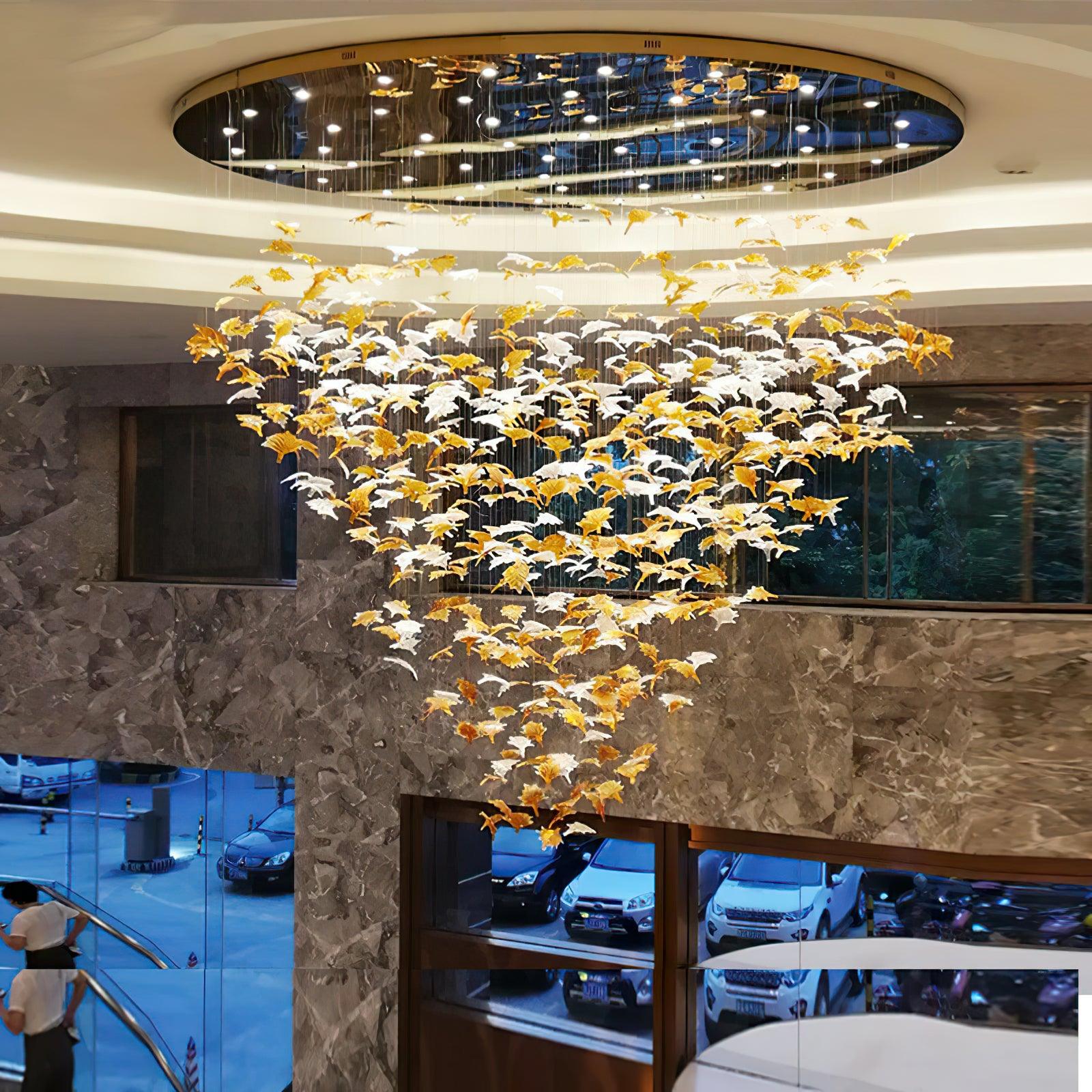 Artistic Multicolor Crystal Maple Leaf Chandelier Luxury Glass Leaf LED Pendant Light